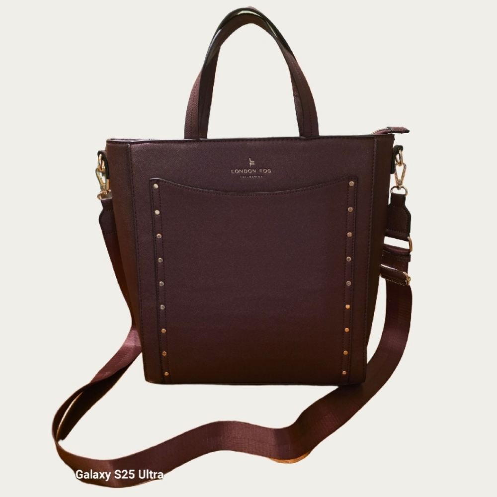 100th Anniversay London Fog Sophia Studded Tote Bag In Plum - Picture 13 of 17